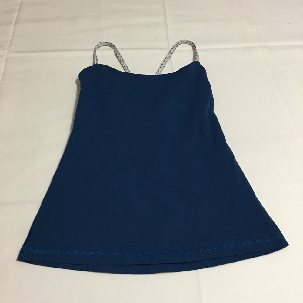 Lululemon Tank Top Women 6 Blue Strappy Back Built In Bra